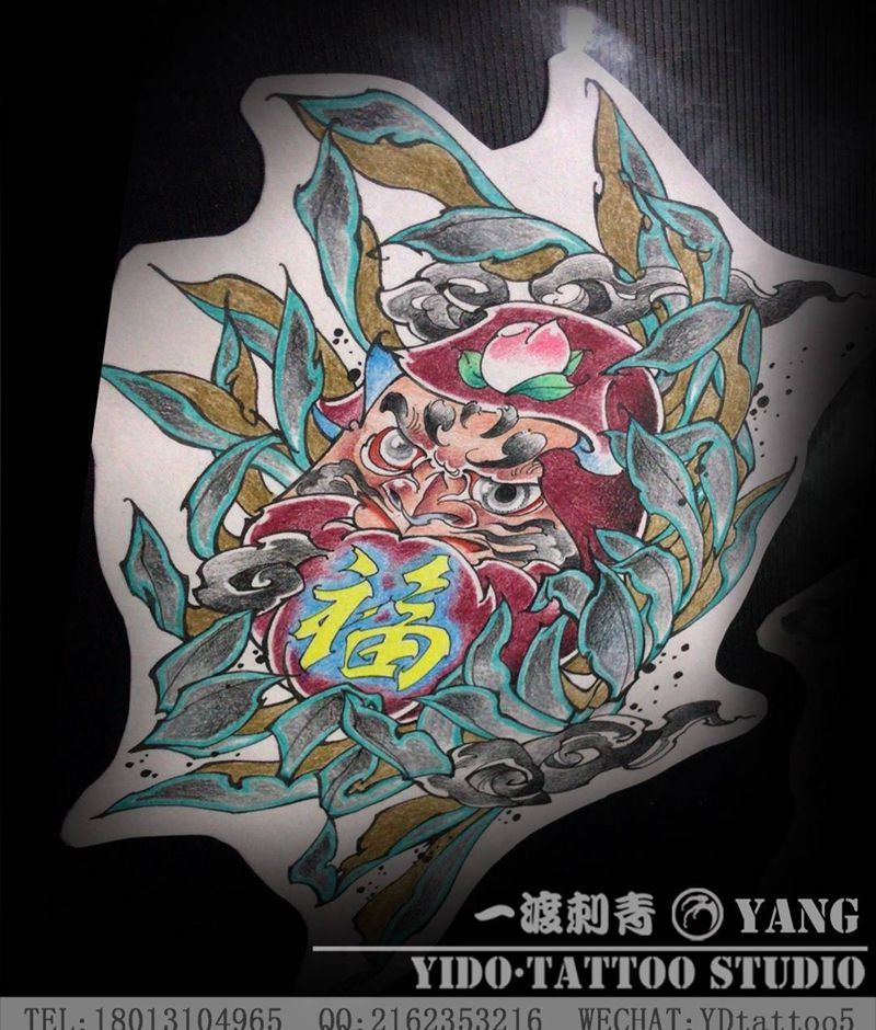 达摩娃娃纹身图片_肩部手臂新传统New School纹身图案