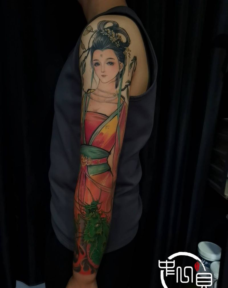 中国风[龙妓]纹身图片_手臂新传统纹身图案