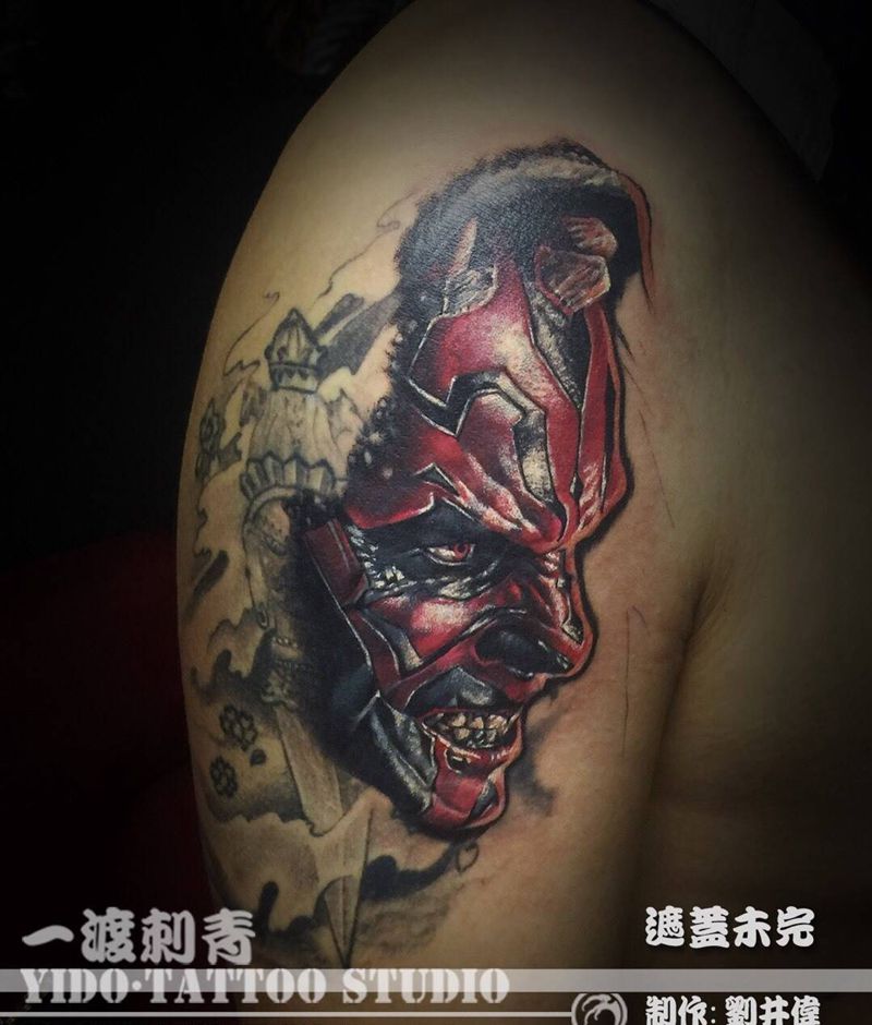 重彩写实遮盖旧纹身 达斯莫尔纹身图片_肩部手臂欧美写实纹身图案