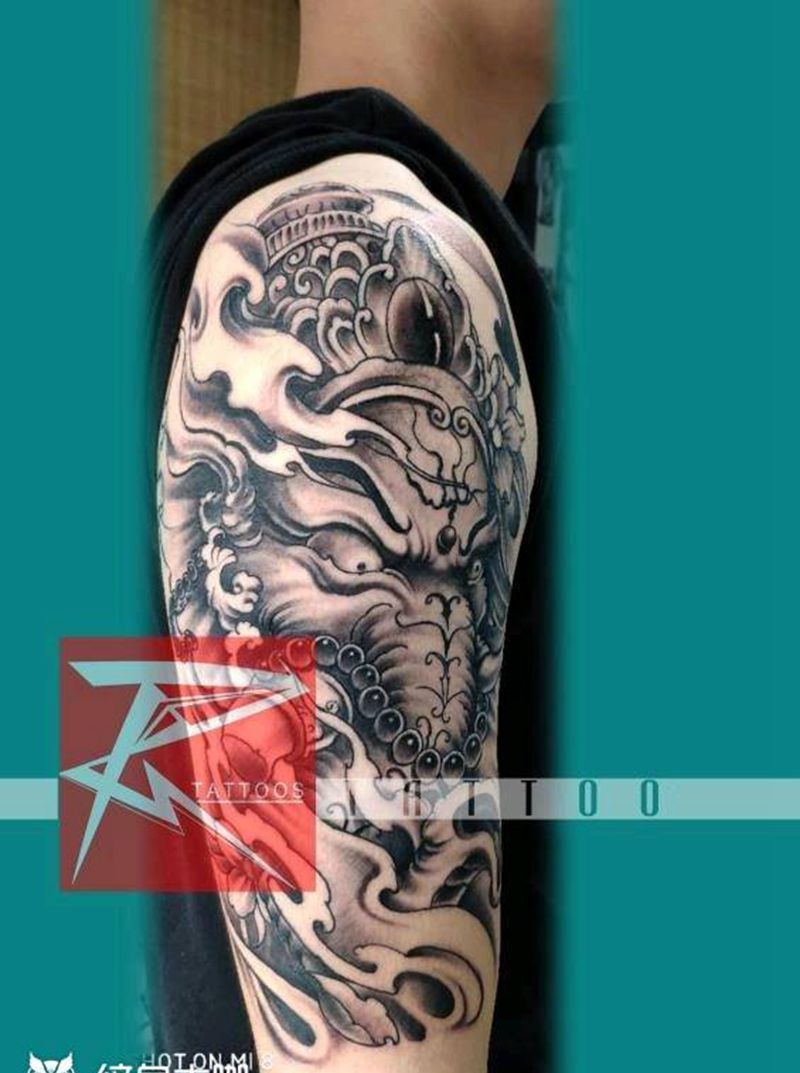 象神纹身图片_手臂新传统纹身图案