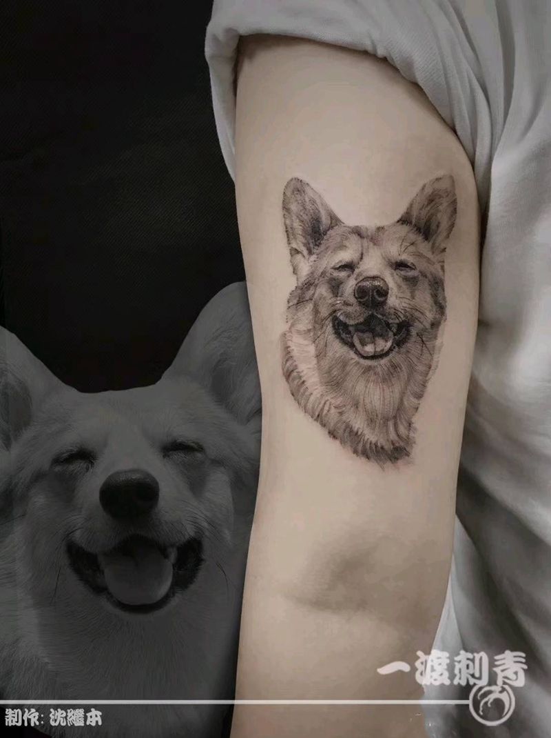 小柯基纹身图片_手臂点刺纹身图案