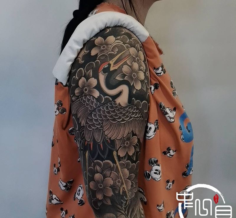 传统仙鹤纹身图片_手臂纹身图案