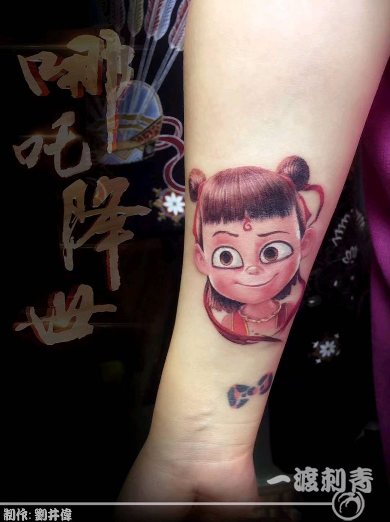 哪吒纹身图片_手臂欧美写实纹身图案