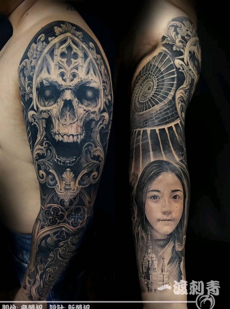 花臂纹身图片_手臂欧美写实纹身图案