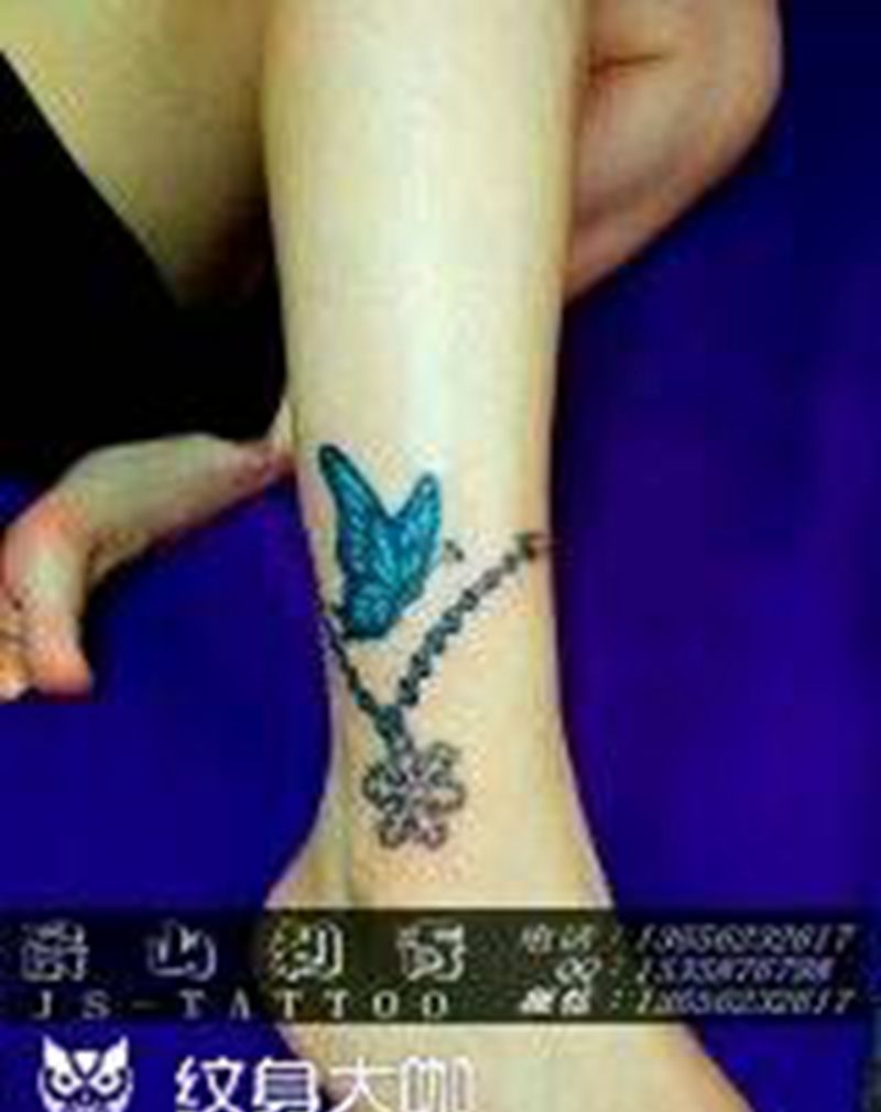 蝴蝶脚链纹身图片
