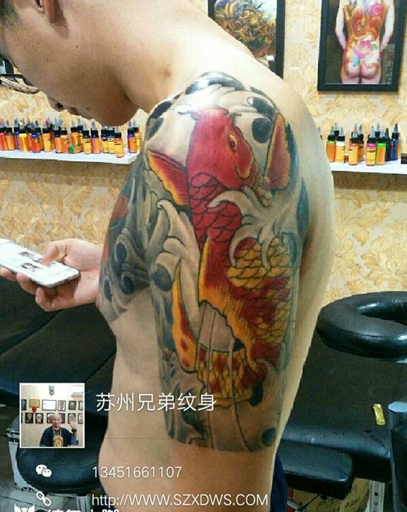 半甲遮盖纹身图片_肩部胸部传统动物植物图腾成品纹身图案