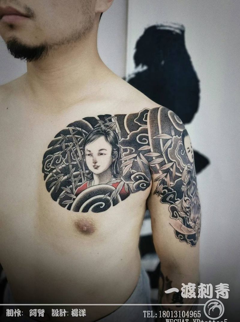 家人纹身图片_肩部手臂新传统纹身图案