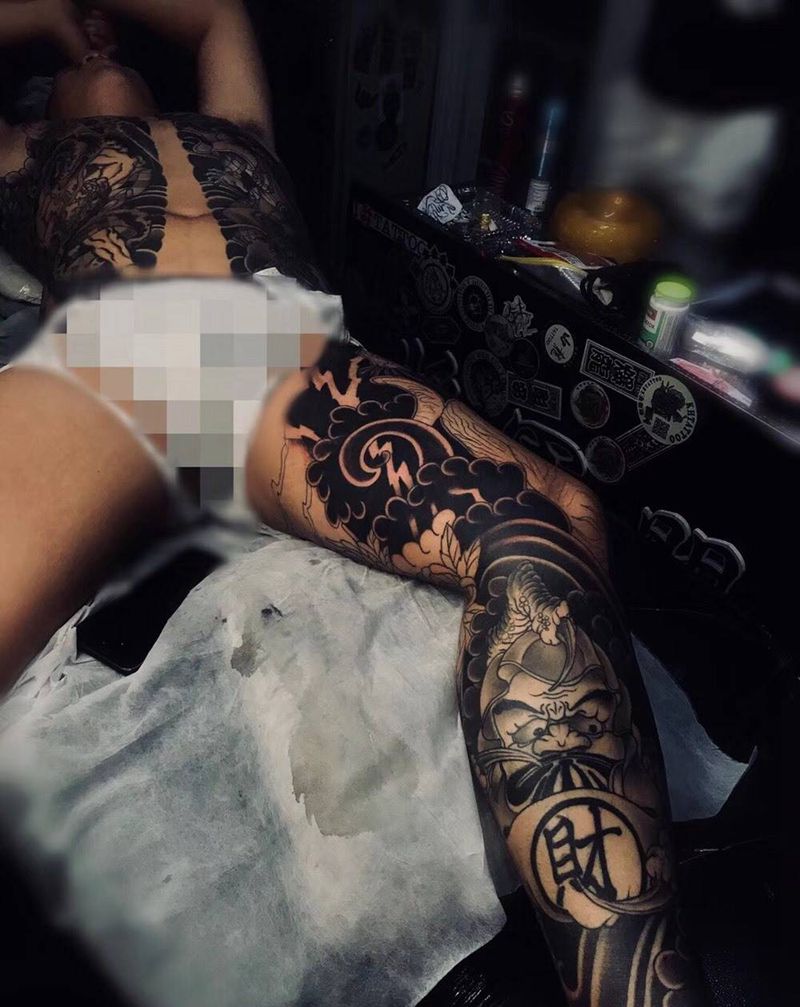 传统日式包腿纹身图片