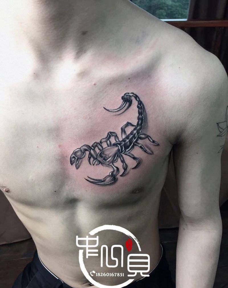 蝎纹身图片_胸部纹身图案