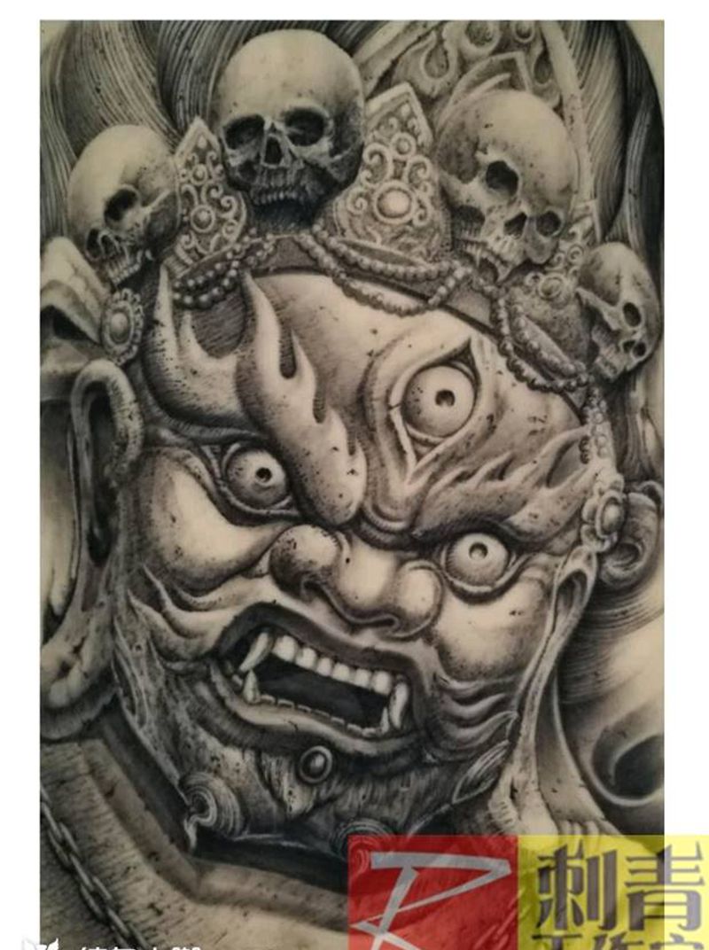 大黑天石雕作品纹身图片_新传统大黑天纹身图案