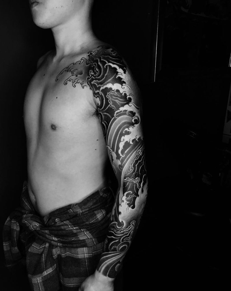行传统浪臂纹身图片