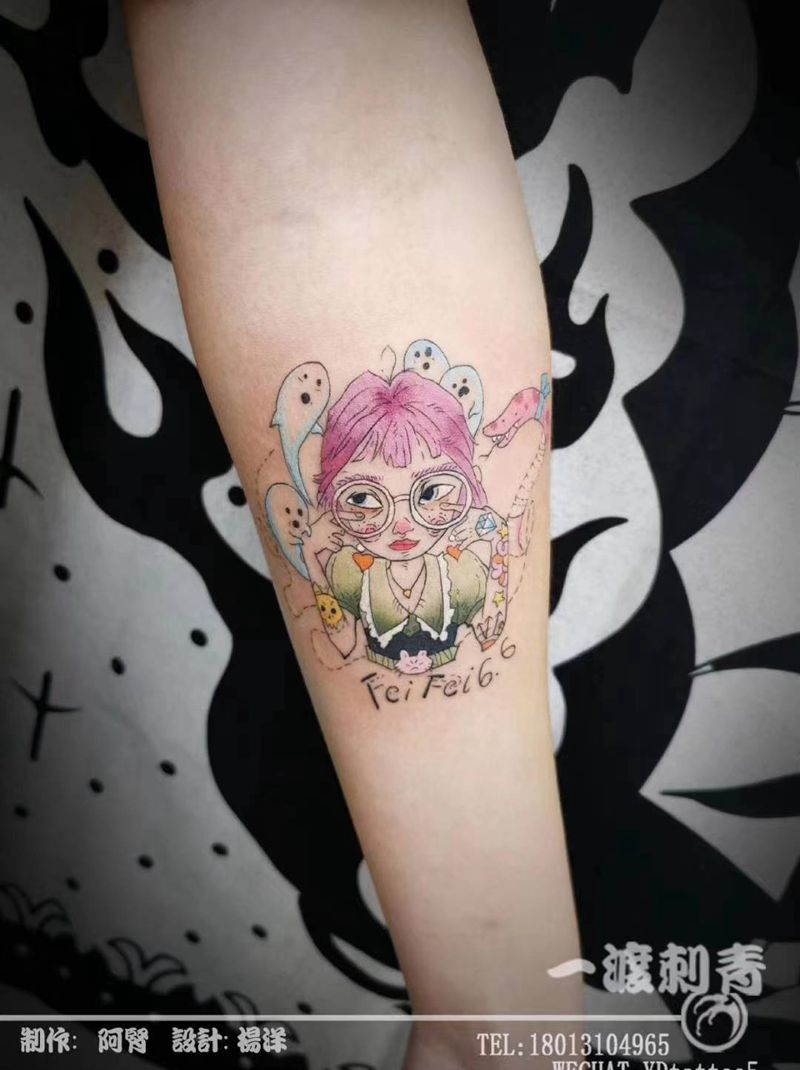 卡通肖像纹身图片_手臂New School纹身图案