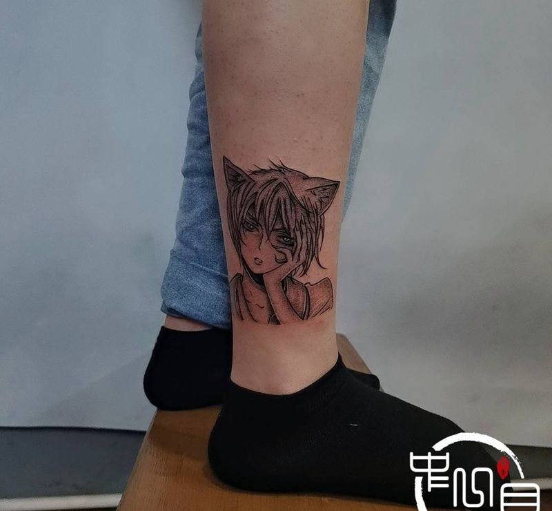 动漫小狐仙纹身图片_腿部纹身图案