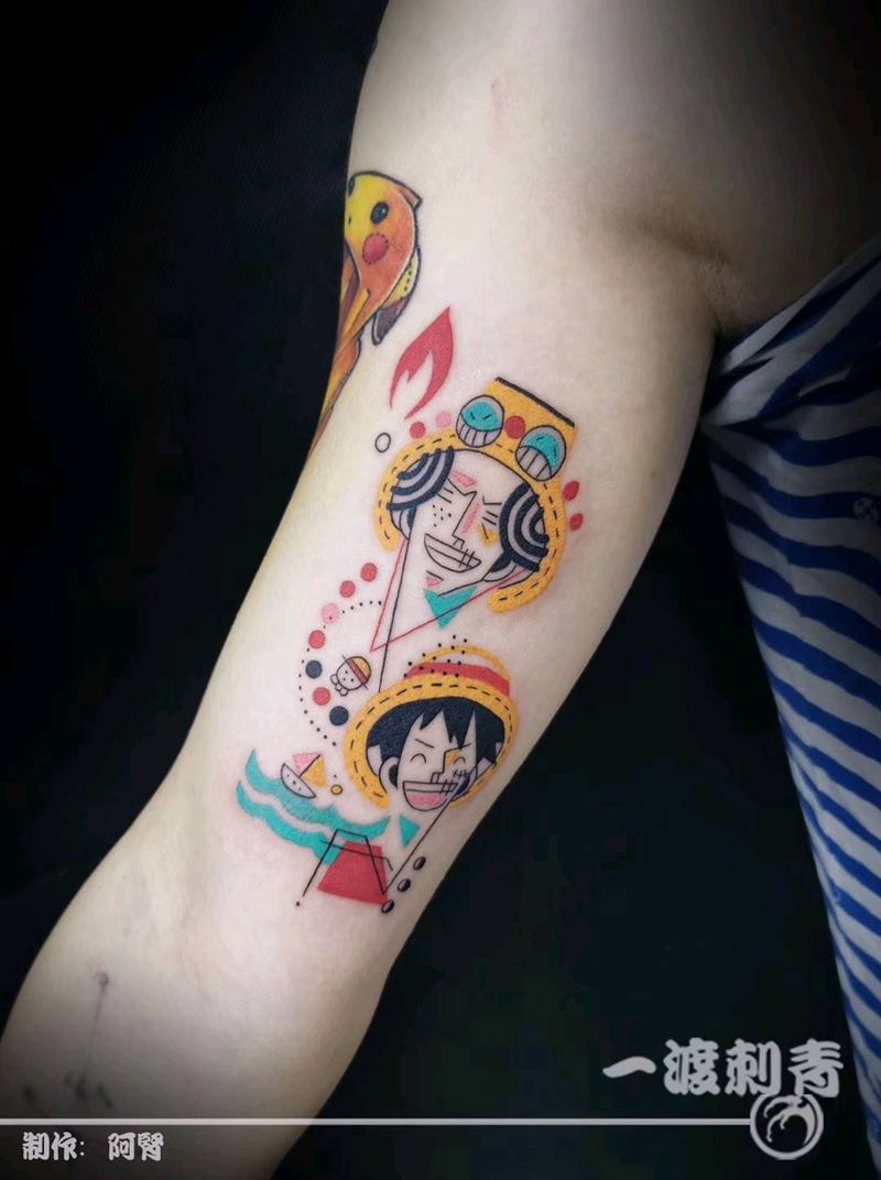 艾斯  路飞纹身图片_手臂New School纹身图案