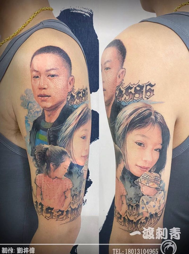 家人纹身图片_手臂欧美写实纹身图案