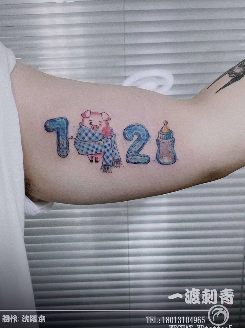 小猪宝纹身图片_手臂New School纹身图案