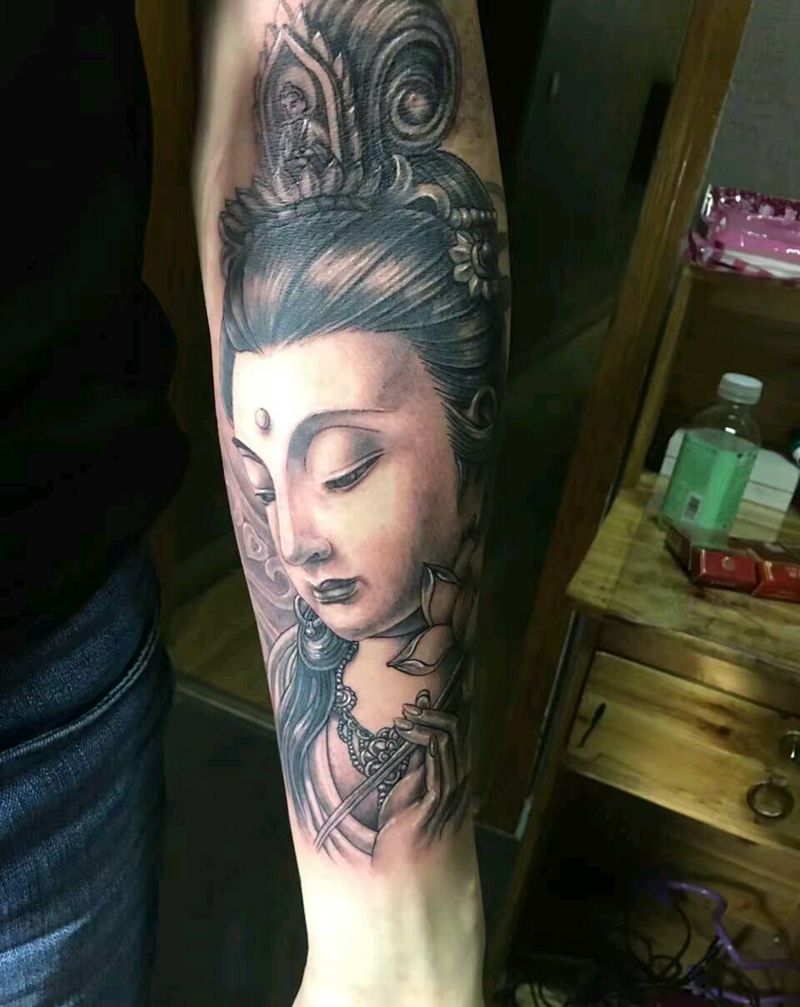 花臂纹身图片_手臂传统动物宗教成品纹身图案