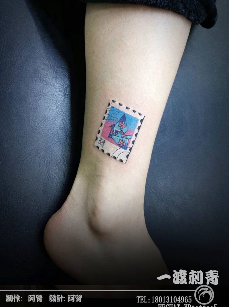 邮票纹身图片_腿部New School纹身图案