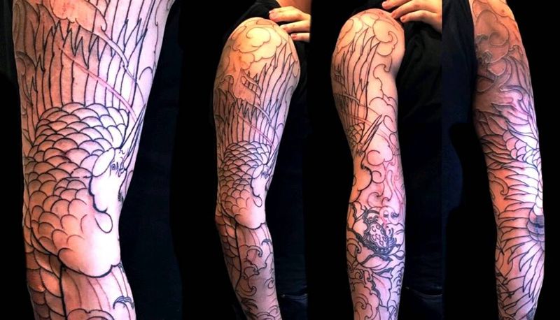 花臂仙鹤纹身图片