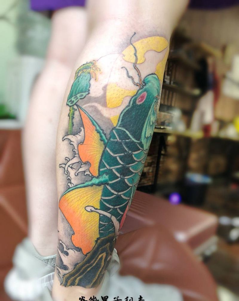 原创鲤鱼遮盖纹身图片