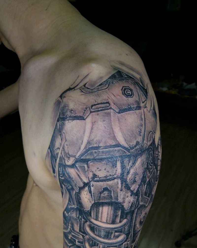 机械臂纹身图片_手臂欧美写实原创机械成品纹身图案