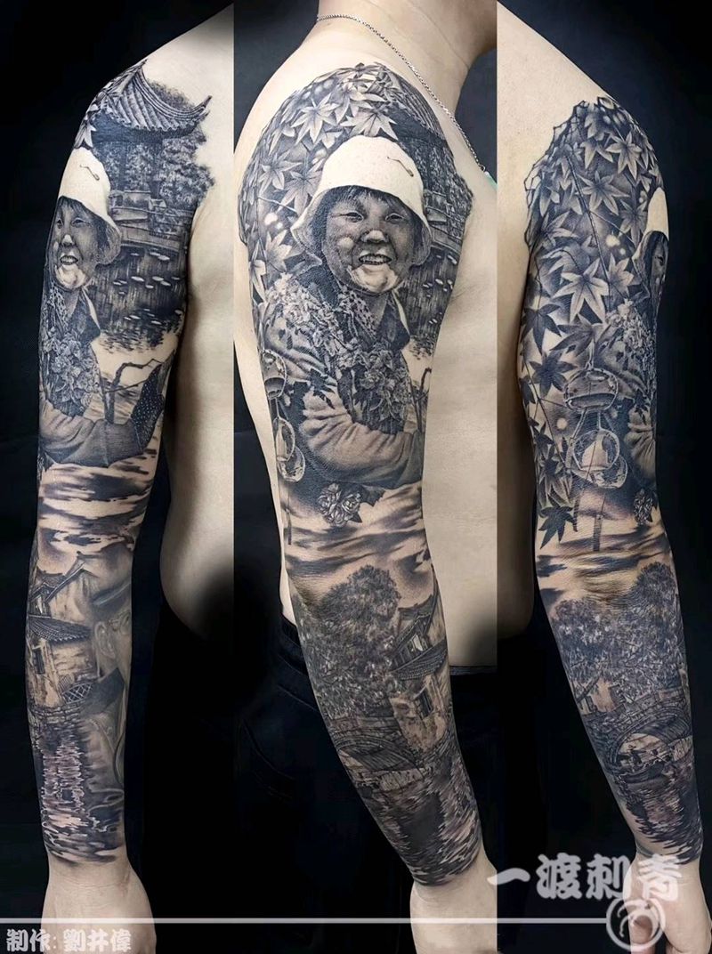 花臂纹身图片_手臂欧美写实纹身图案