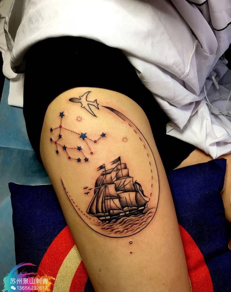 帆船星座纹身图片