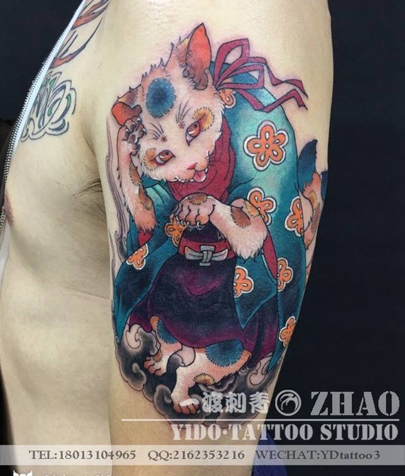 日式小猫纹身图片