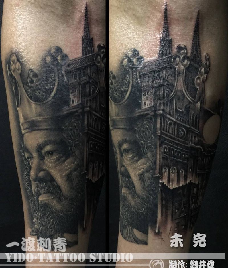 城堡之国王纹身图片_手臂手部欧美写实纹身图案