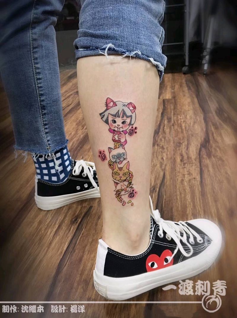 四宝纹身图片_腿部Old School纹身图案