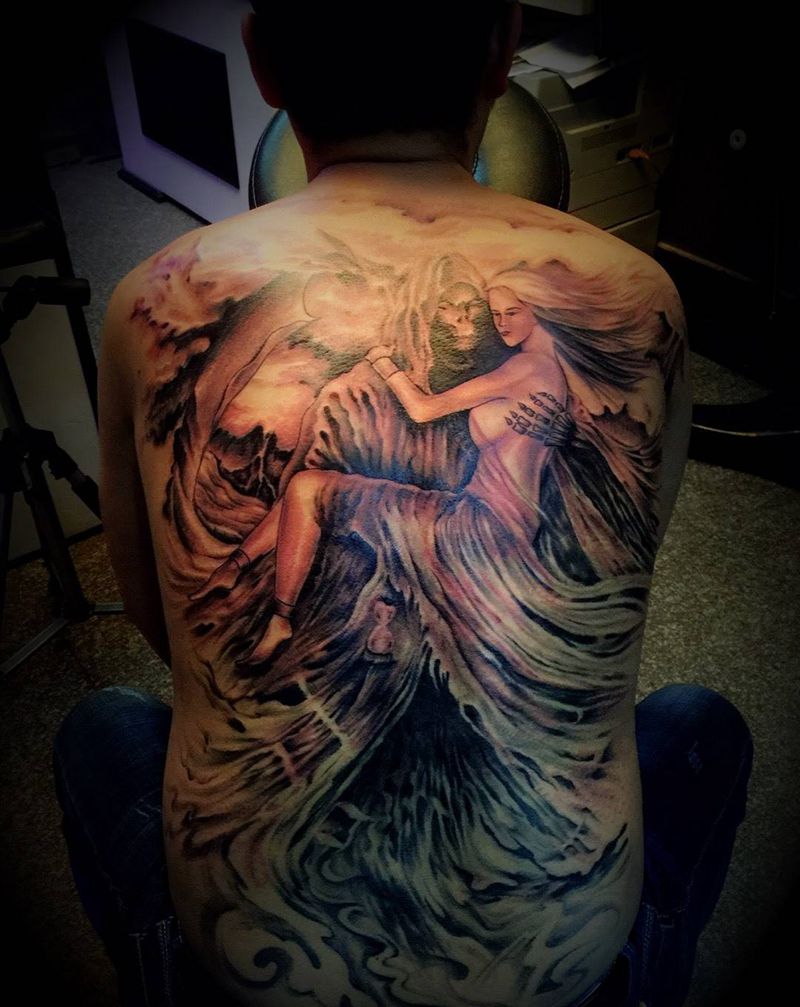 后背死神纹身图片