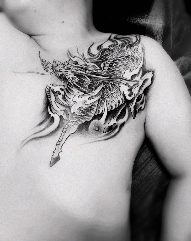胸口 麒麟纹身图片