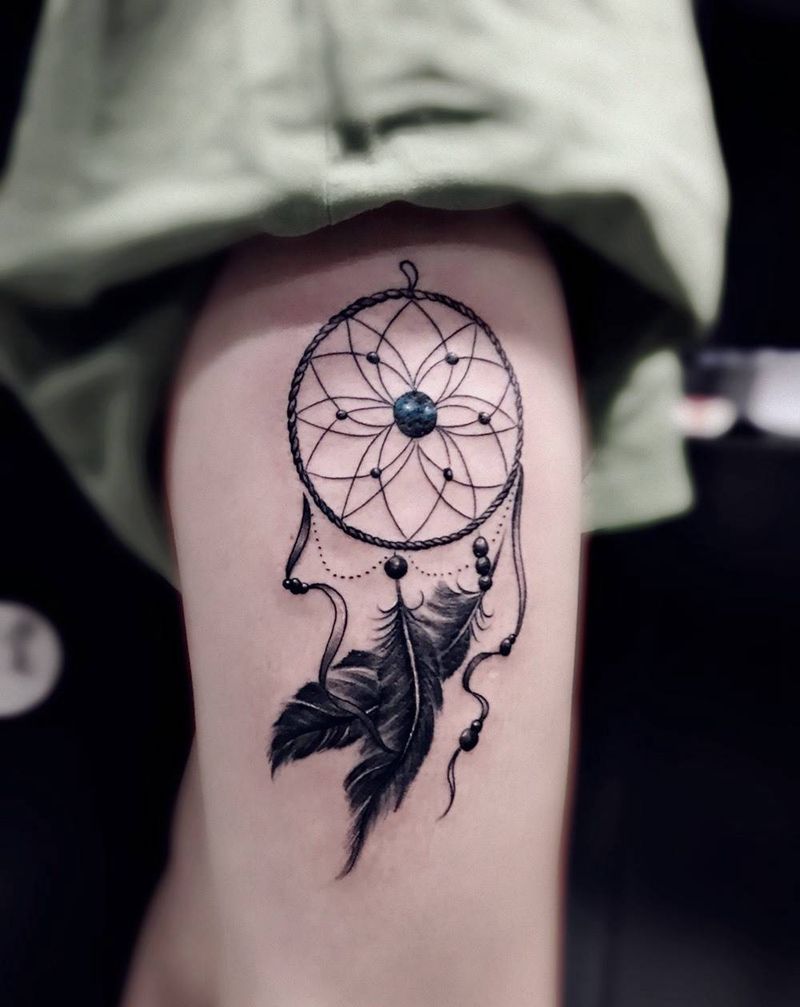 美女大腿 捕梦网纹身图片