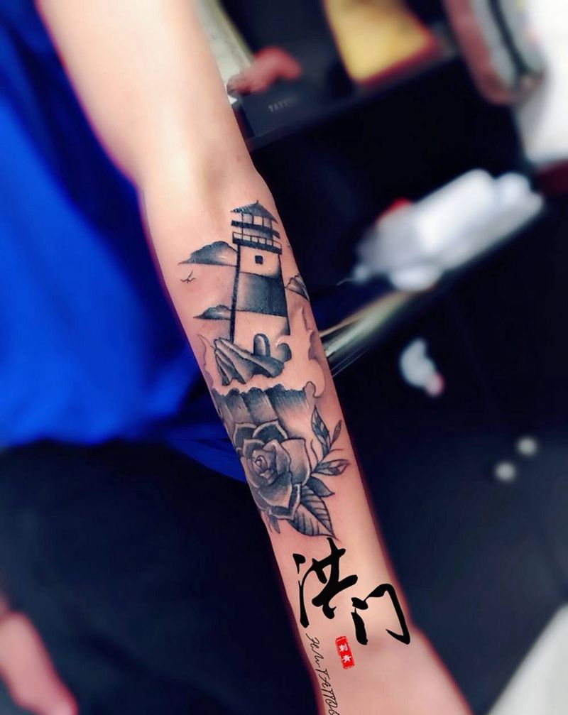 小臂灯塔纹身图片