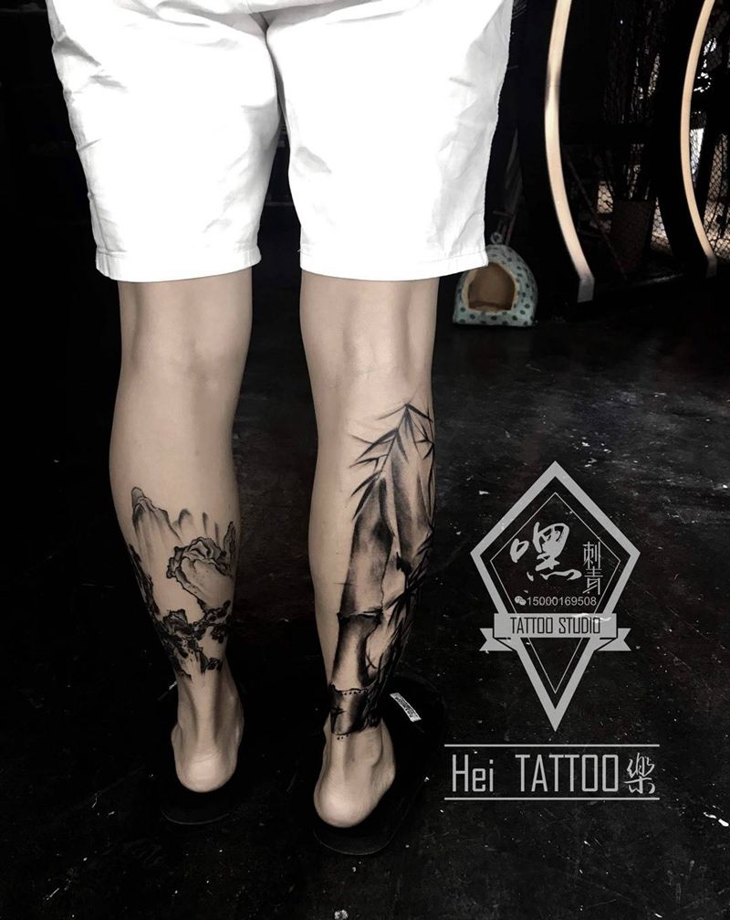 水墨竹子纹身图片