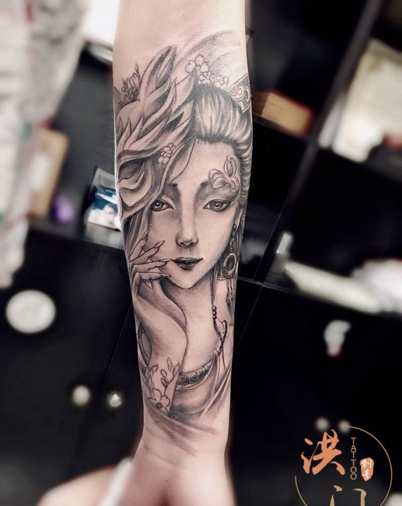 小臂艺伎纹身图片