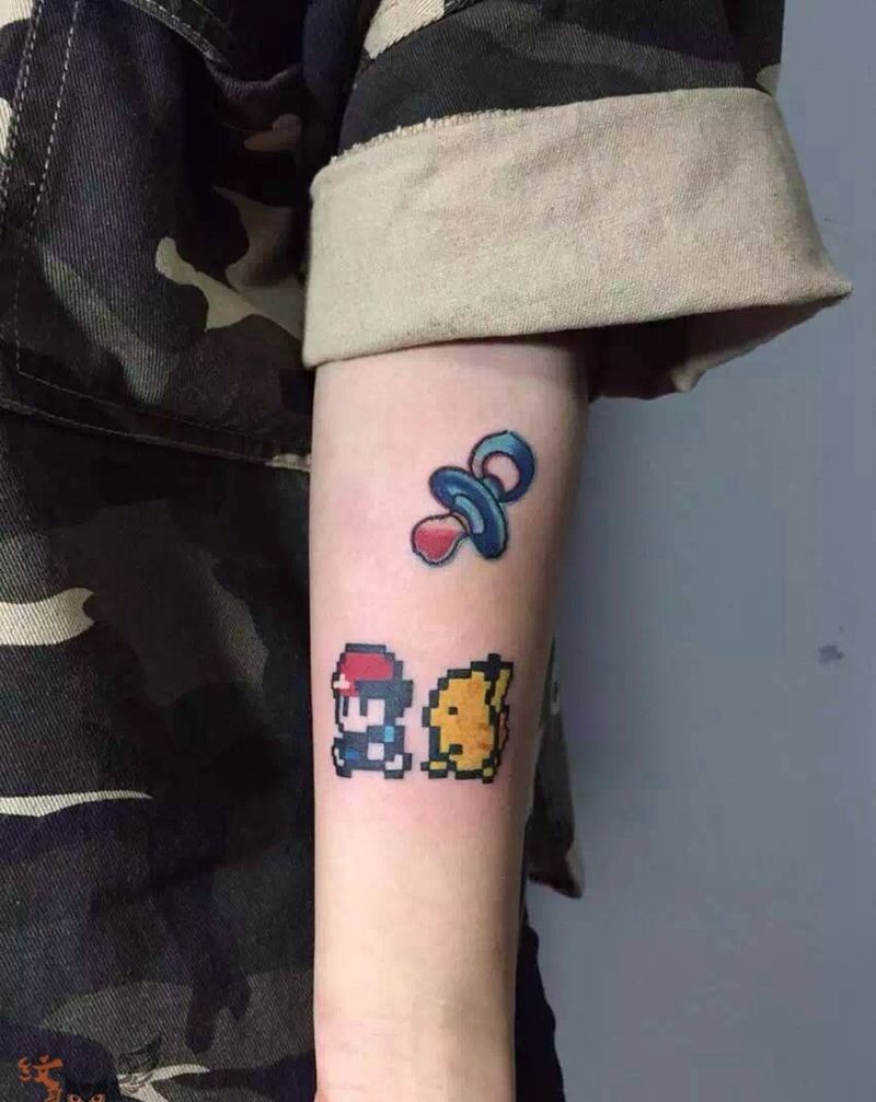 超级玛丽，皮卡丘，奶嘴纹身图片_清新欧美手臂纹身图案