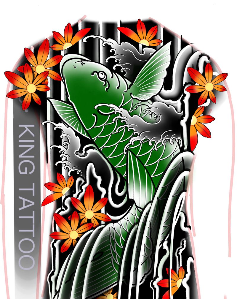 鲫鱼纹身图片_背部老传统新传统纹身图案