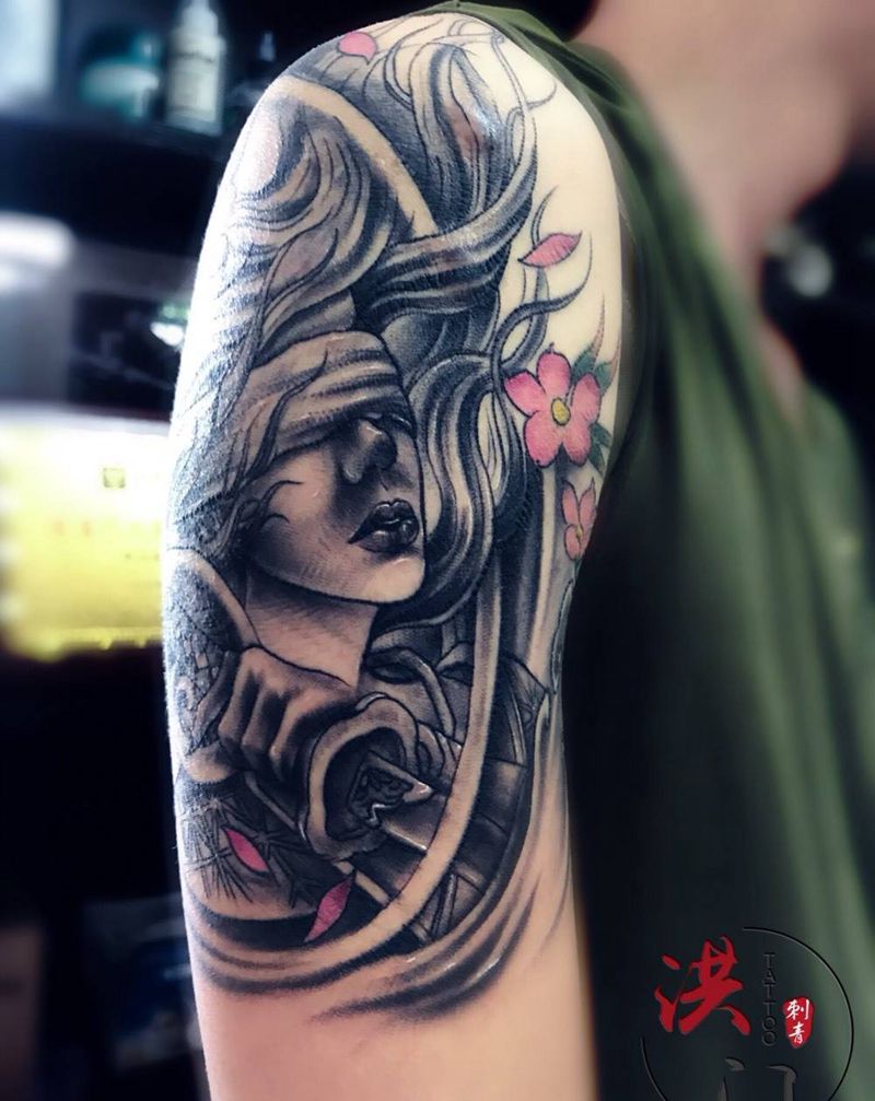 大臂女武士纹身图片