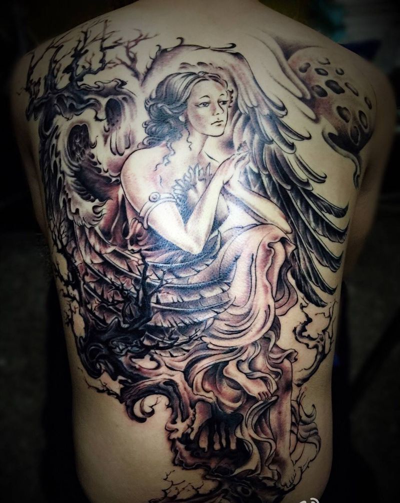 后背天使纹身图片