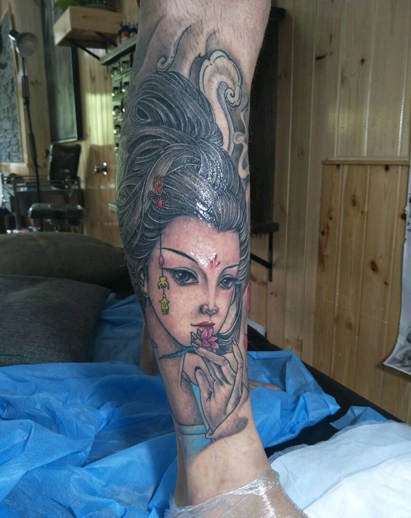 360°包小腿纹身图片