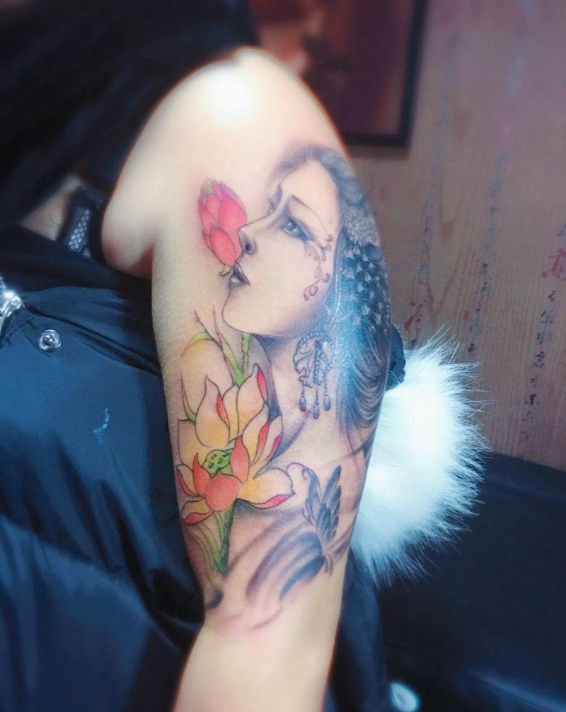 大臂 艺伎纹身图片