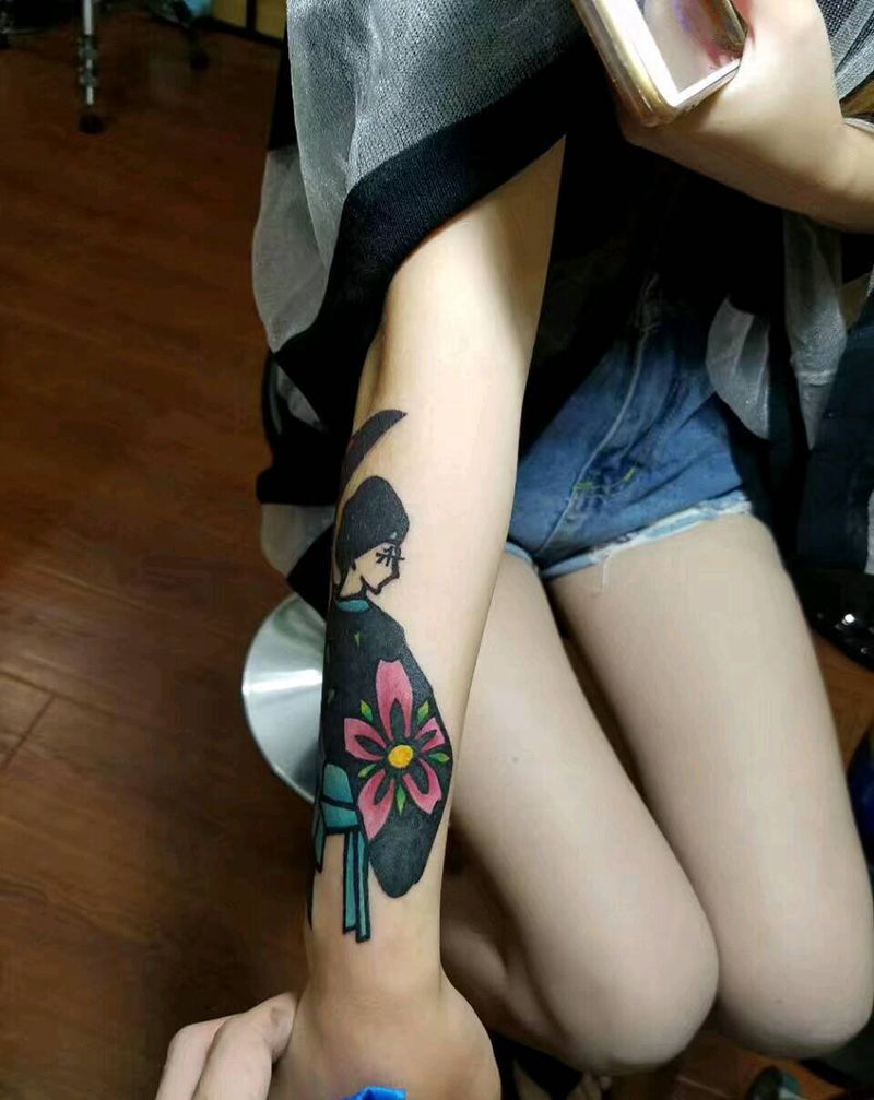 小臂日本艺姬纹身图片