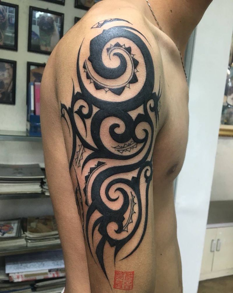 图腾纹身图片_成品手臂传统几何纹身图案