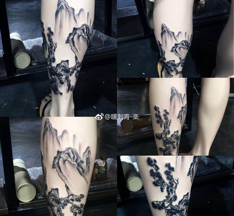 山水画纹身图片_手部插画手稿成品纹身图案