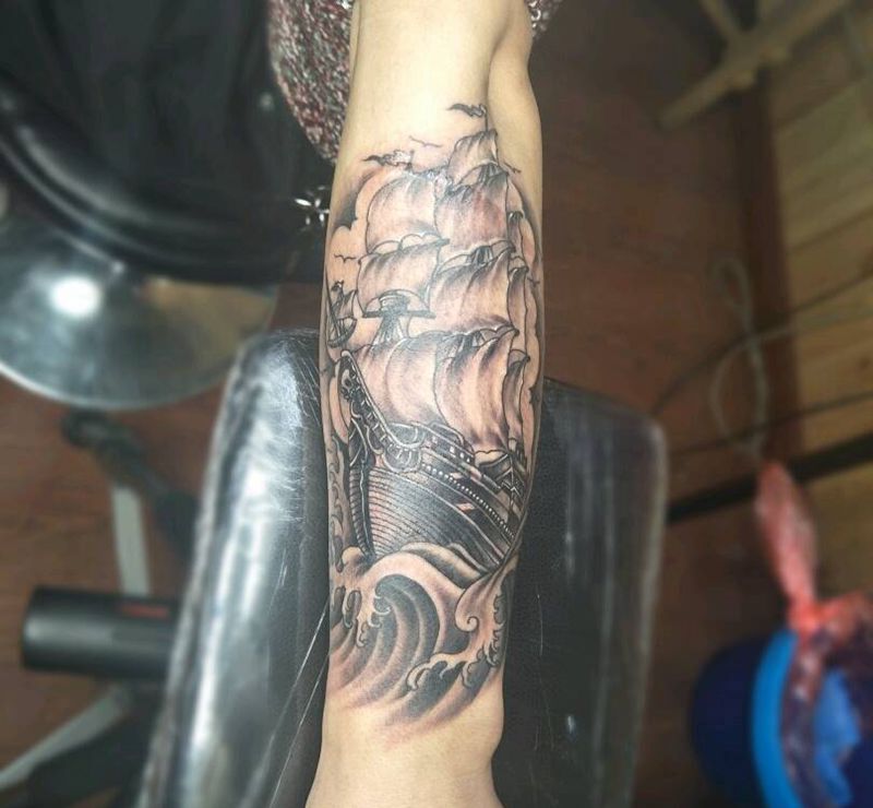 欧美大帆船纹身图片