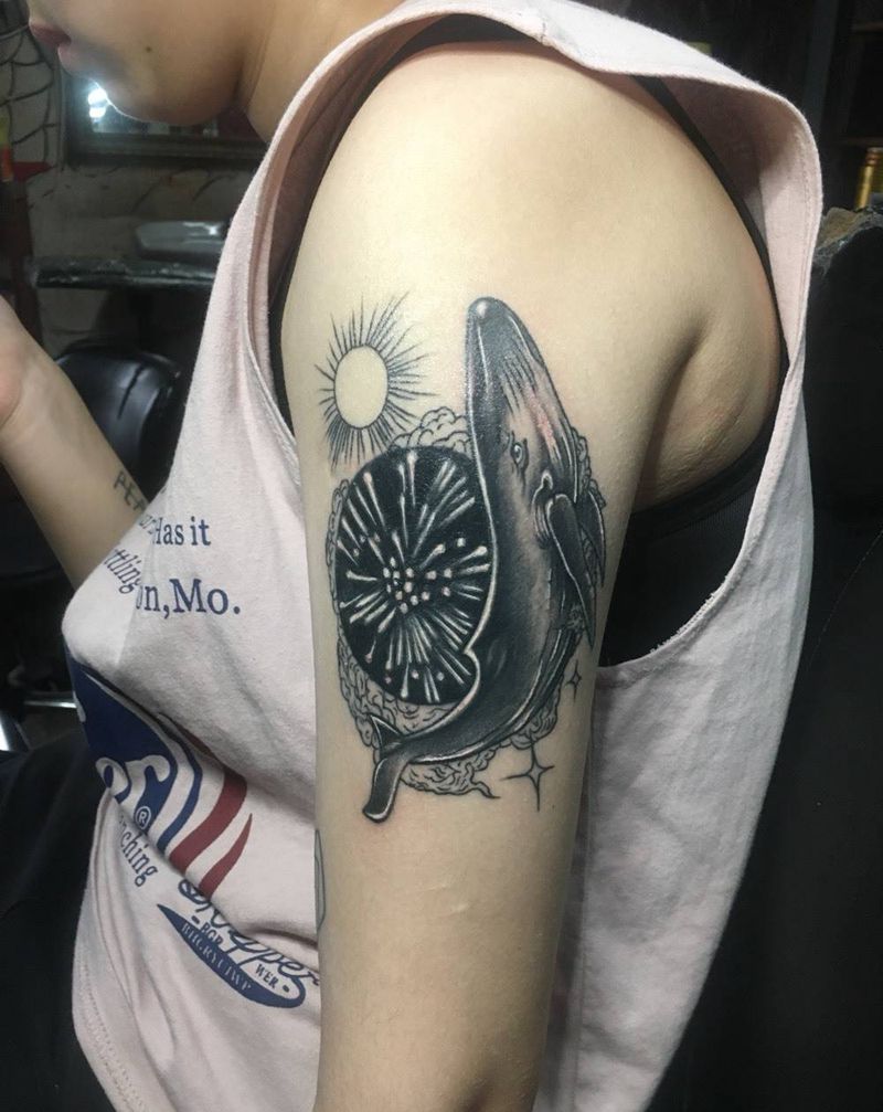 鲸鱼纹身图片_手臂腿部Old School新传统鲸鱼纹身图案