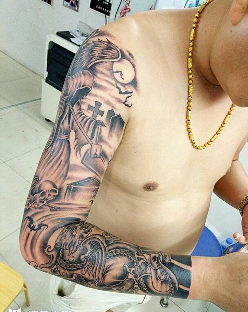 死神花臂纹身图片