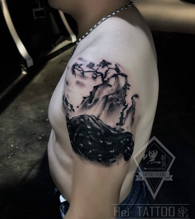 覆盖山水画纹身图片