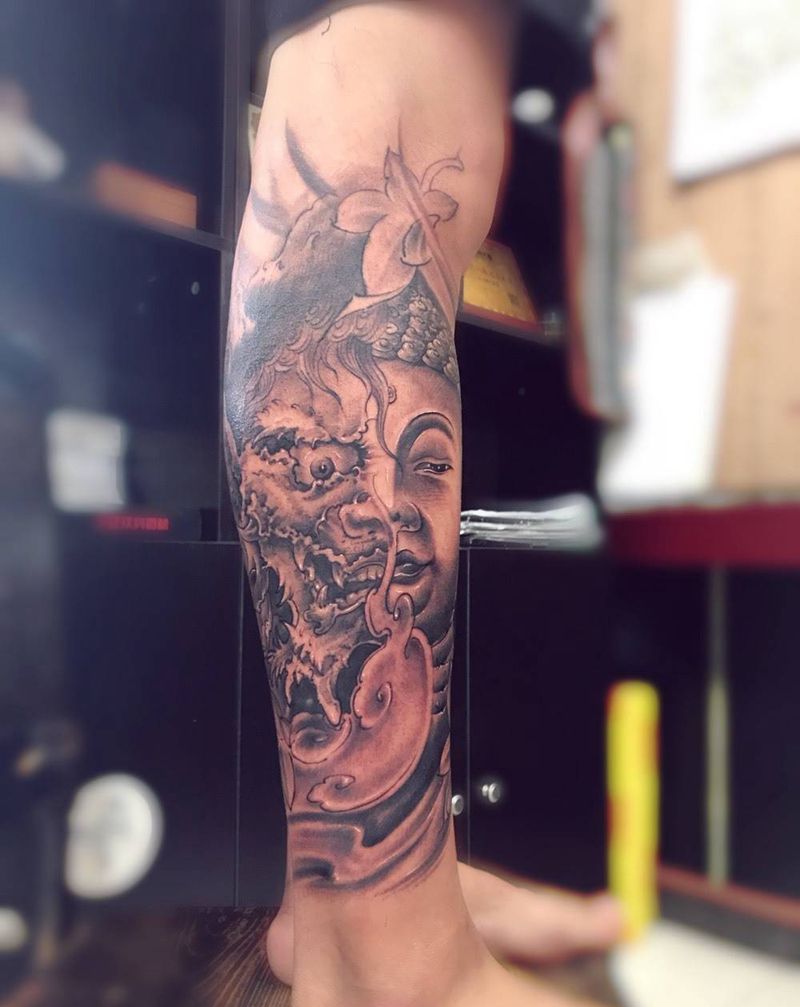 小腿 一念纹身图片